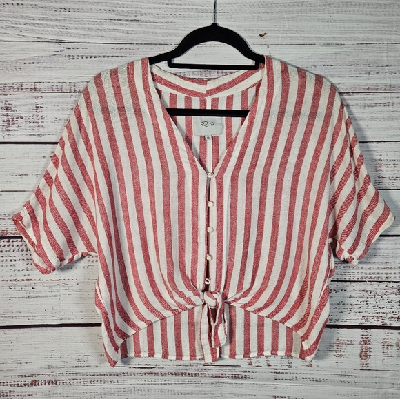 Rails Thea Carmine stripe button up tie top - Picture 3 of 15